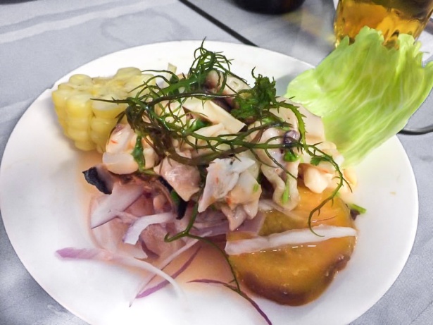 Ceviche for lunch in Old town, Lima