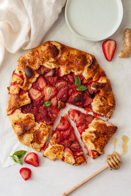flat lay of the strawberry honey ginger galette